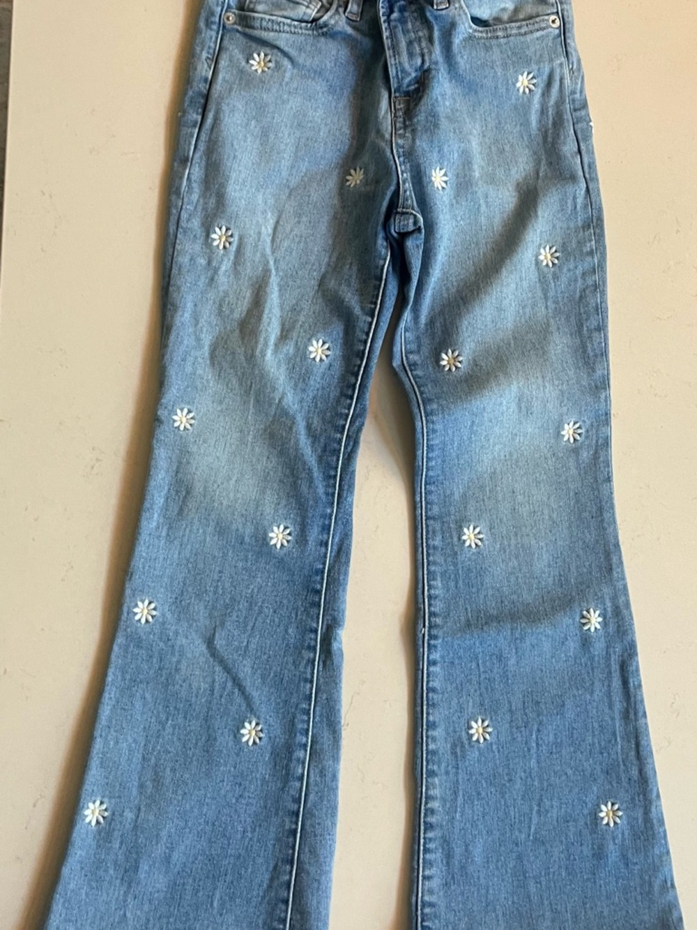 GAP Light Blue Daisy-Embroidered Flared Jeans